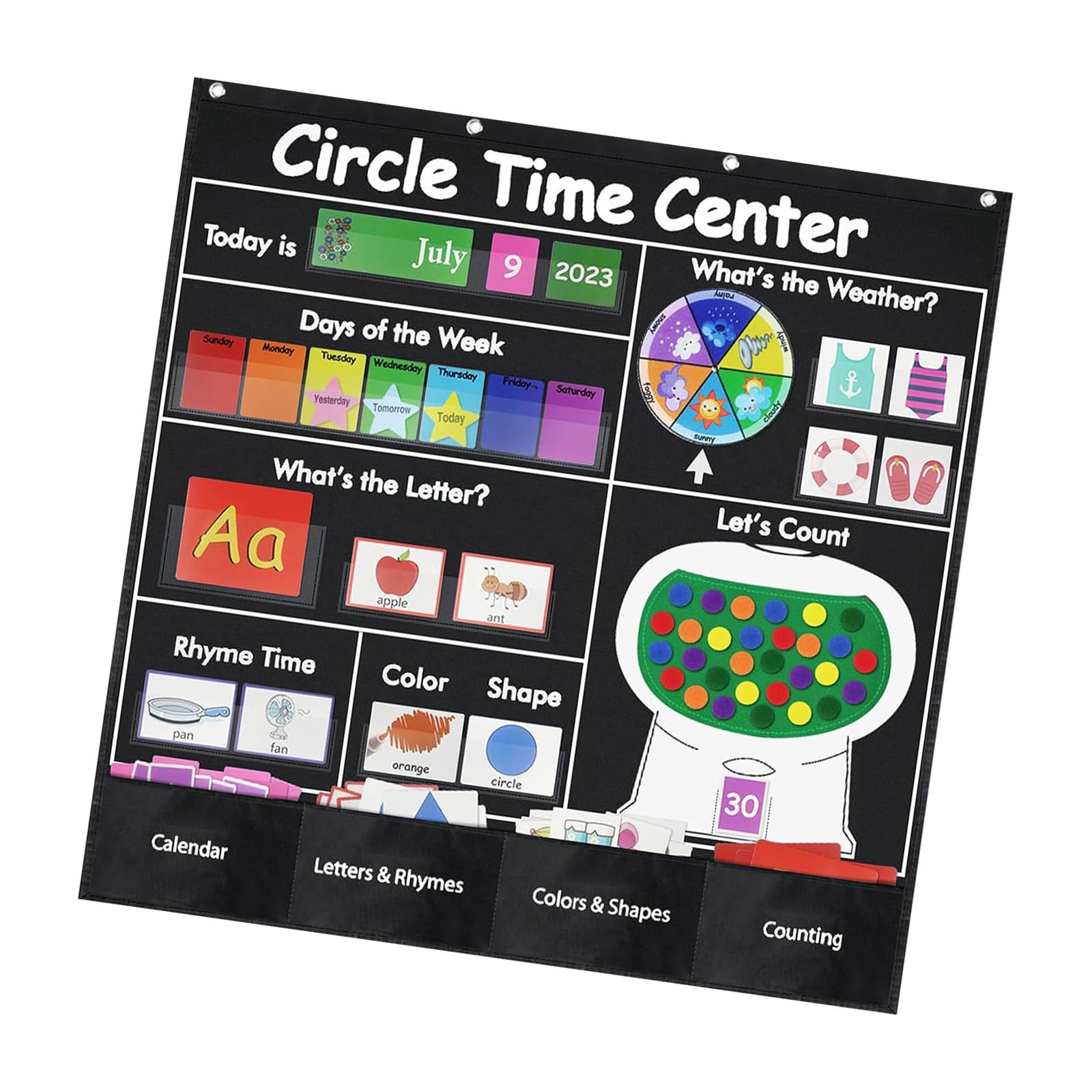 Gráfico de bolsillo educativo para centro del Calendario de aprendizaje Número del Letra Gráfico de bolsillo del Centro de educativo para calendario de aprendizaje