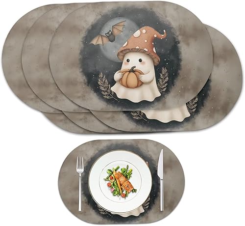 Miniatura 69 de Juego de 6 manteles individuales lavables para mesa de comedor, resistentes al calor, mesa de cocina, decoración del hogar, lavable, ovalada, de