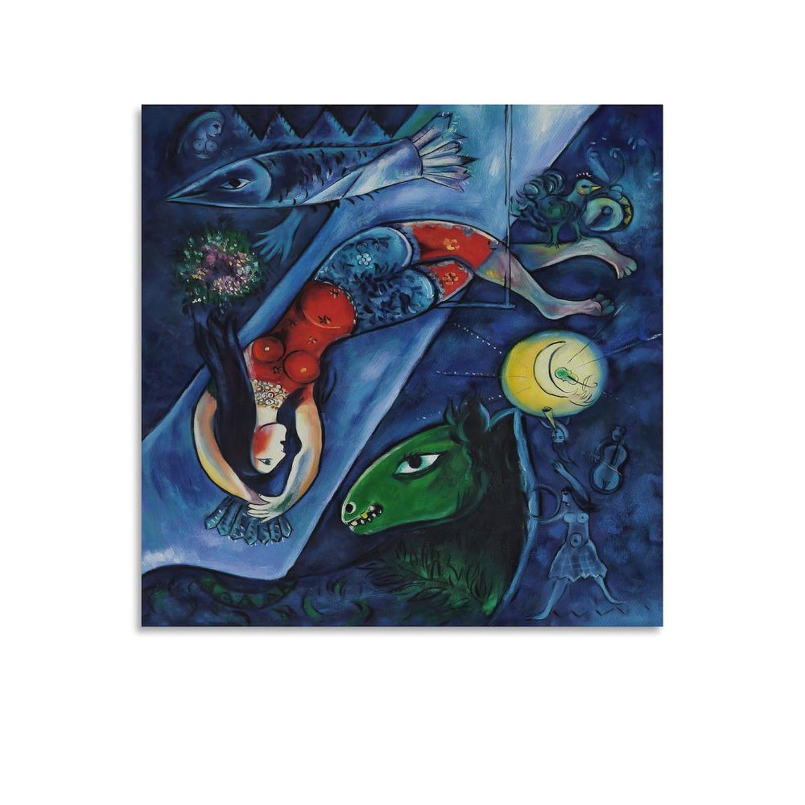 LZTEN The Blue Circus by Marc Posters Chagall Prints Posters Canvas Wall Art Oil Paintings Deco Unframed 12x12inch