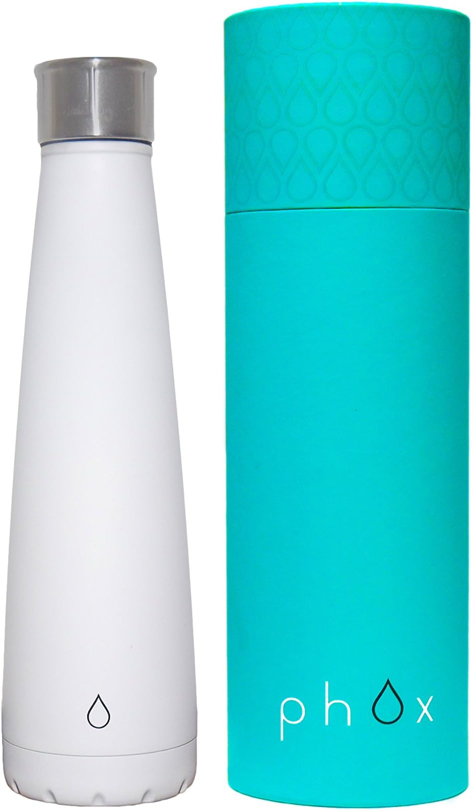 Phox Vacuum Insulated Stainless Steel Bottle- White 450ml Leakproof Double Walled for Cold Water and Hot Drinks- Sports Flask Ideal for Gym,Hiking or Camping- BPA Free