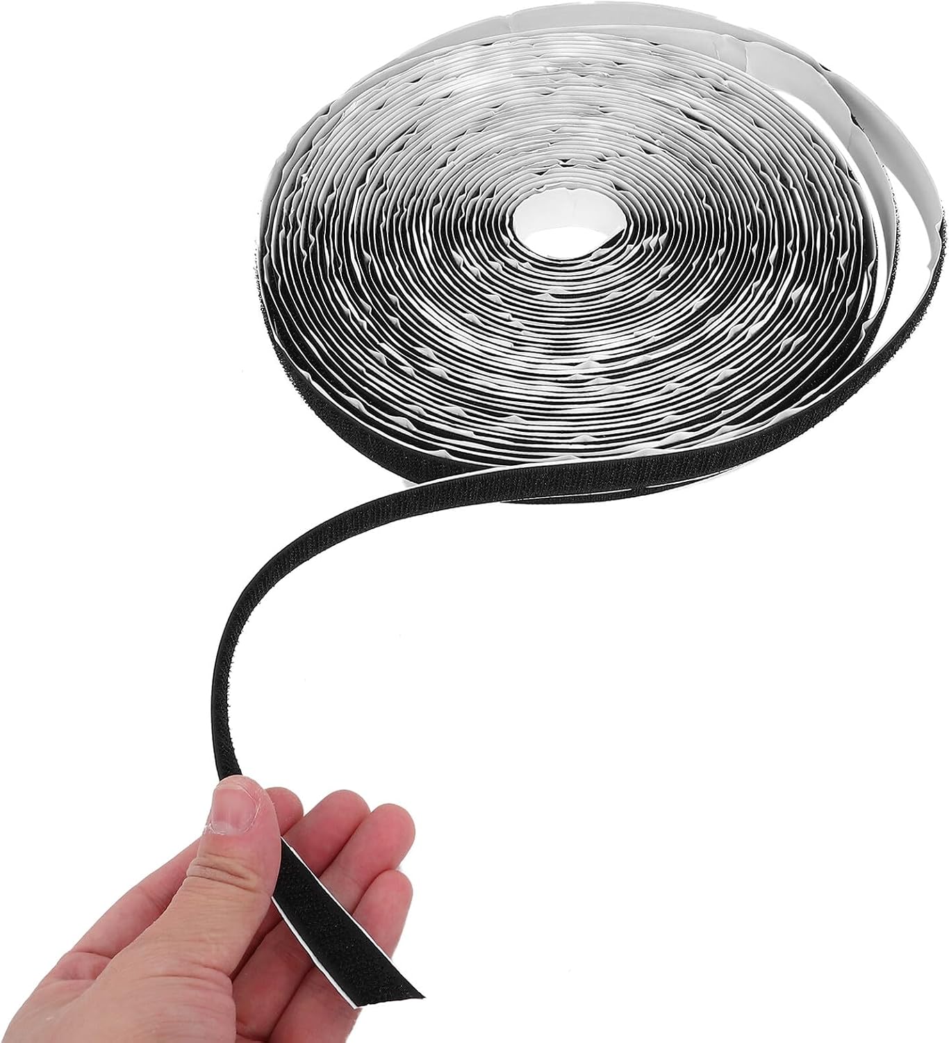 Double-Sided Self-Adhesive Hook and Loop Tape Strip, 27ft Length X 0.63in Width, Black Textile Hook and Loop Fastening Tape Roll for Home, Office, and Craft Use