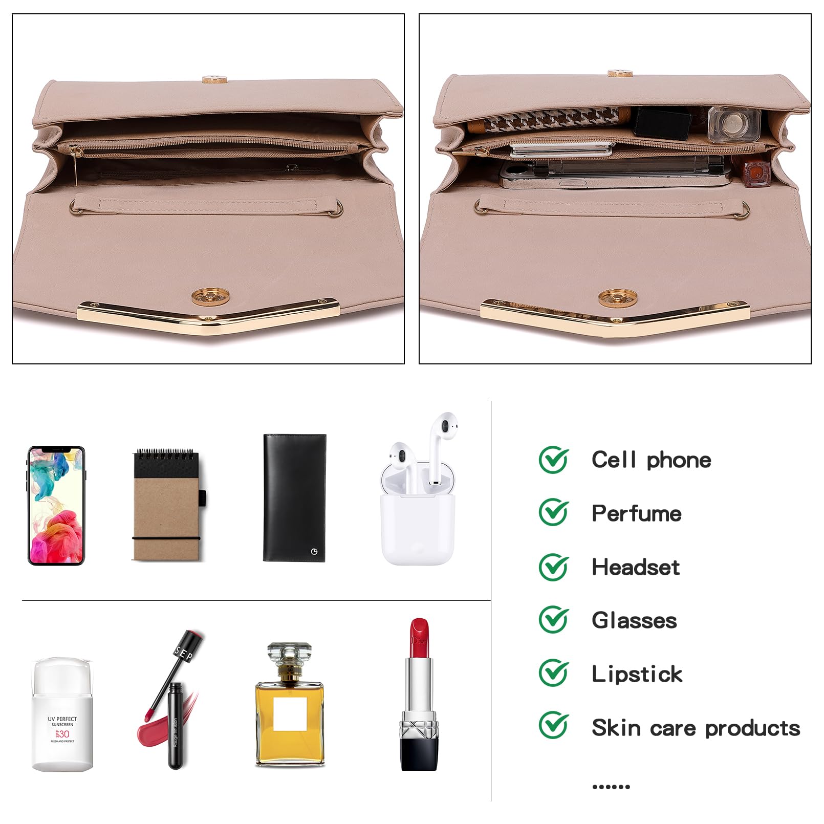 Miss Lulu Pochette soirée femme avec chaîne raffinée, Pochettes et clutches Femmes - Parfaite pour mariages, cocktails, cérémonies de gala et diners élégants
