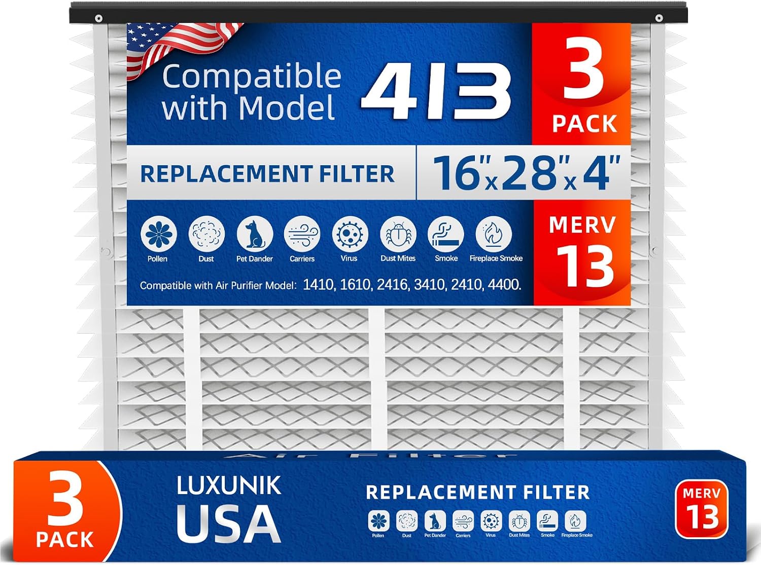 410 Replacement Air Filter, Nominal Size: 16x25x4, Actual Size: 16.04"x27.91"x3.91" HVAC Furnace Filter, Compatible with AprilAire Models 1410, 1610, 2410, 2416, 3410, 4400, MERV 11, 1 Pack