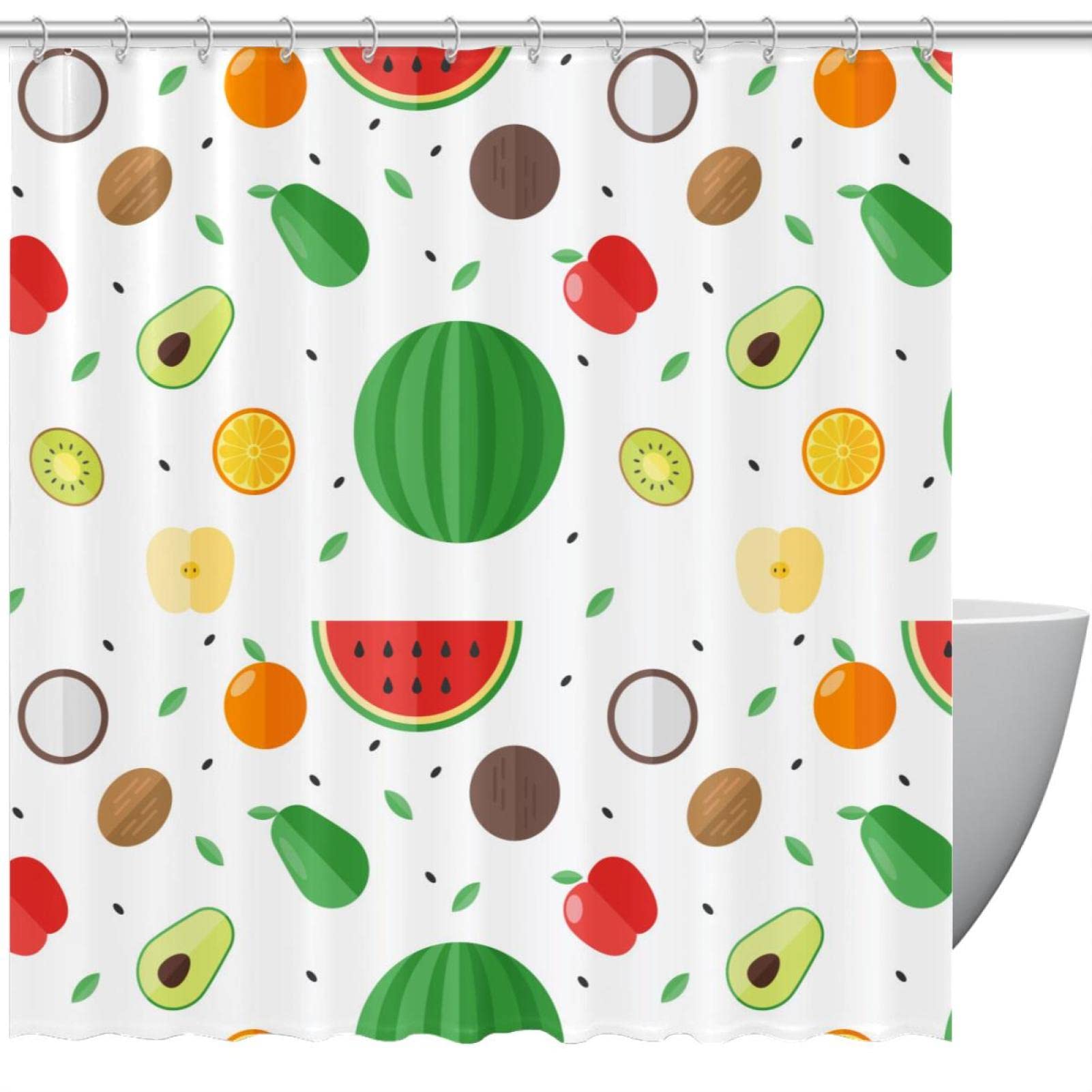 Rideau de douche motif fruits colorés 183 cm imperméable et lavable pour salle de bain