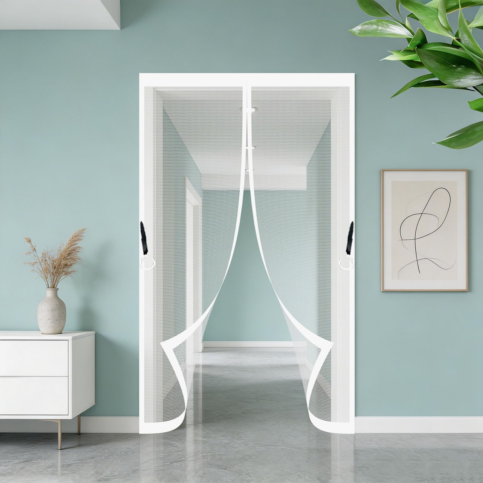 Magnetic Fly Screen Door 120 x 215 cm Frame Hook & Loop Keep Bugs Out Lets Fresh Air in No Gap Double Door Screen Curtain for Patio Doors Balcony Sliding, White