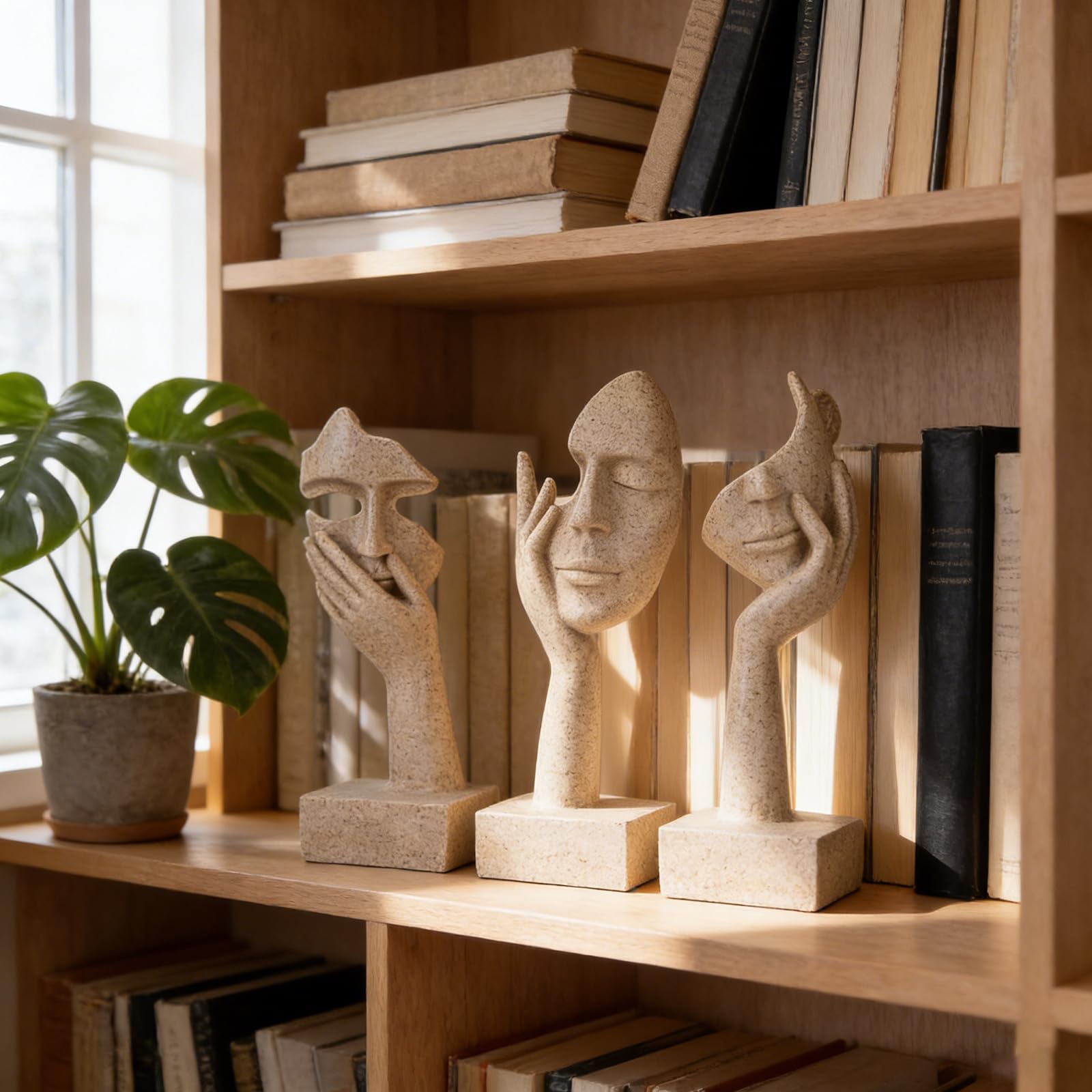 olirum - Set di 3 statue grandi in resina arenaria astratta, per soggiorno, camera da letto, scaffali, scrivania dell'ufficio, tavolino da caffè, regalo per donne (3 pezzi, arenaria, 22,9 cm)