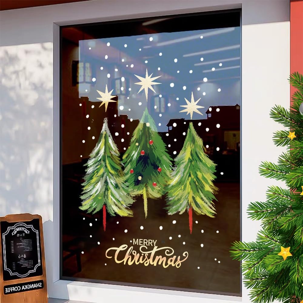 Adesivi for finestre con Albero di Natale, Adesivi statici for finestre di Natale Extra Large, Adesivi Fai da Te for Porte e finestre(L)