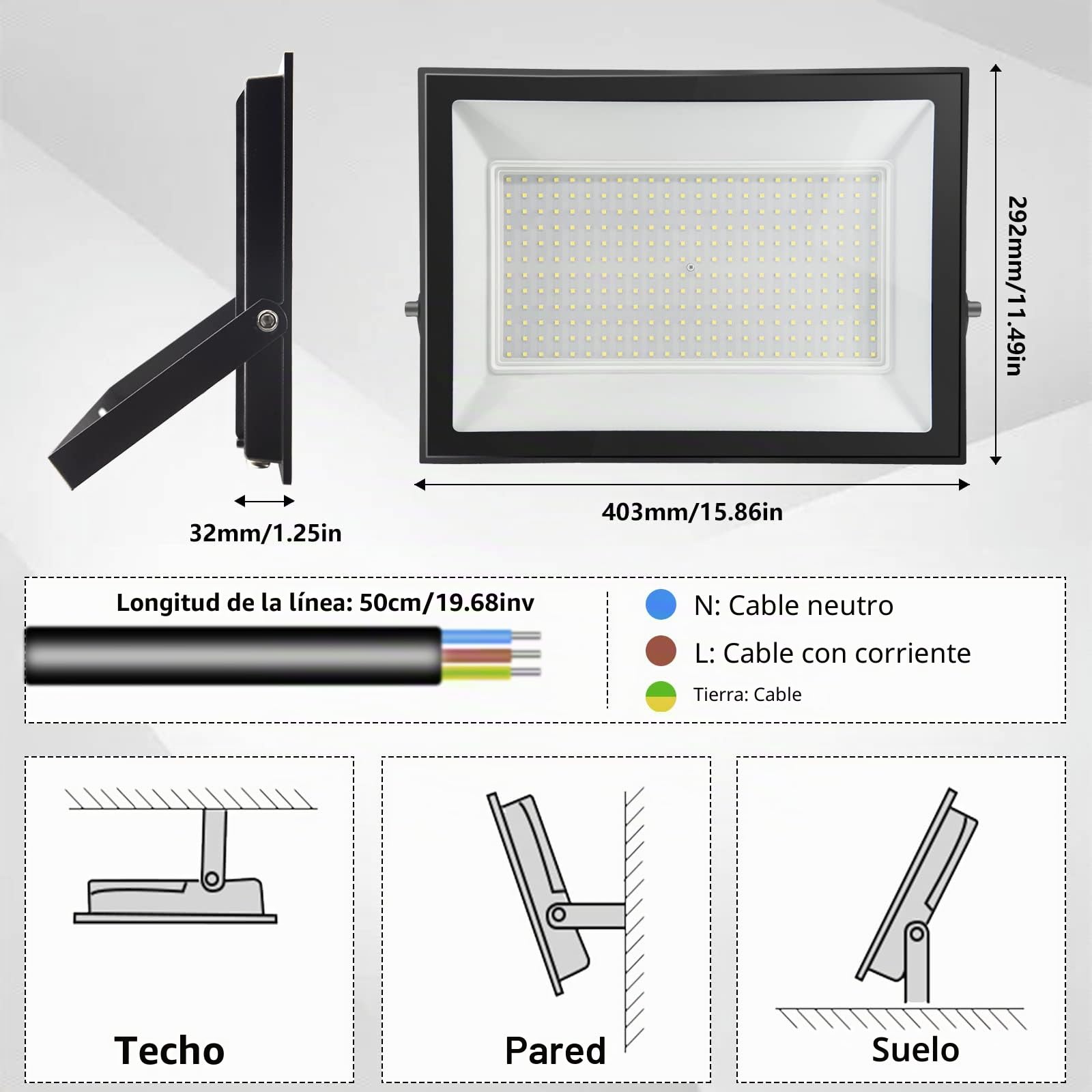 300W Focos LED Exterior 6000K Blanco Frío 1 Pcs | 30000LM IP65 Impermeable, Foco Exterior Seguridad con Alta Luminosidad para Jardín, Patio, Garaje, Terraza