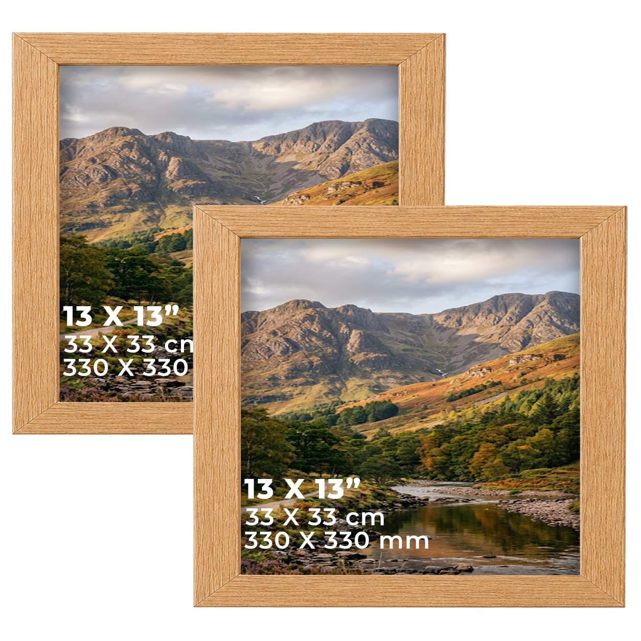 DECORO Oak 13X13 (33.02X33.02 CM) Pack of 2 Picture Frame with Plexiglass Front & Engineered Wood Construction, Wall Hanging Display for Photos, Posters, Prints & Artwork, Portrait or Landscape