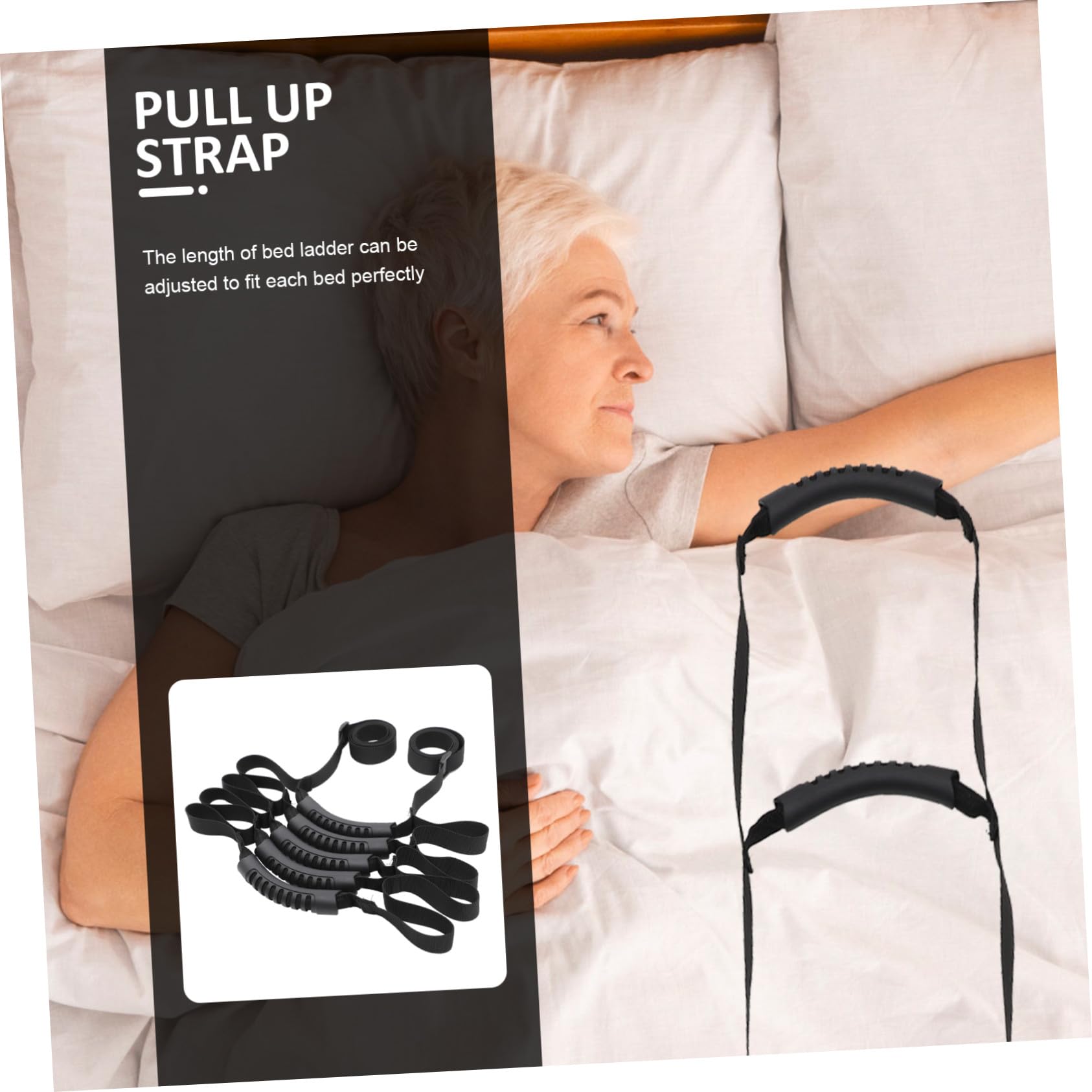 Ipetboom Scaletta da Letto Regolabile Maniglia Comoda per Anziani e Disabili, Cinghia in Nylon ed Eva Facile da Installare, per L'uso a Letto