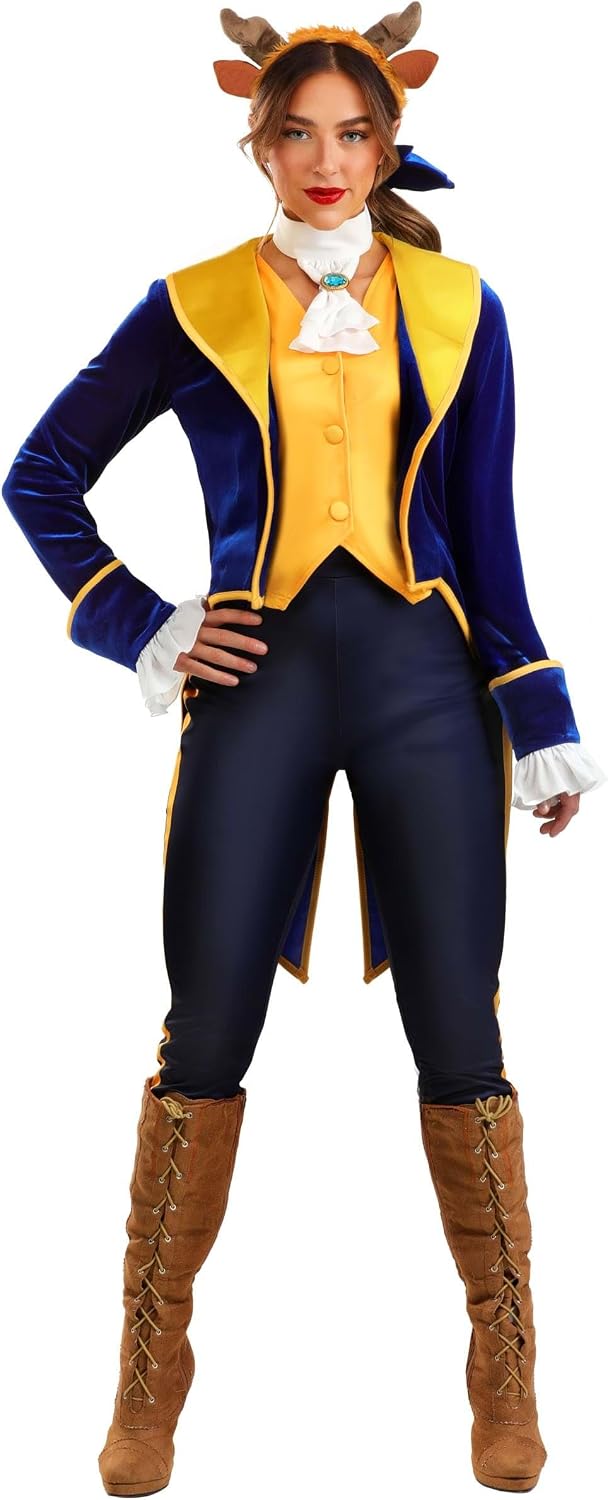 Disney Beauty and the Beast Women's Beast Costume - Blue and Gold Tailcoat with Pants and Accessories