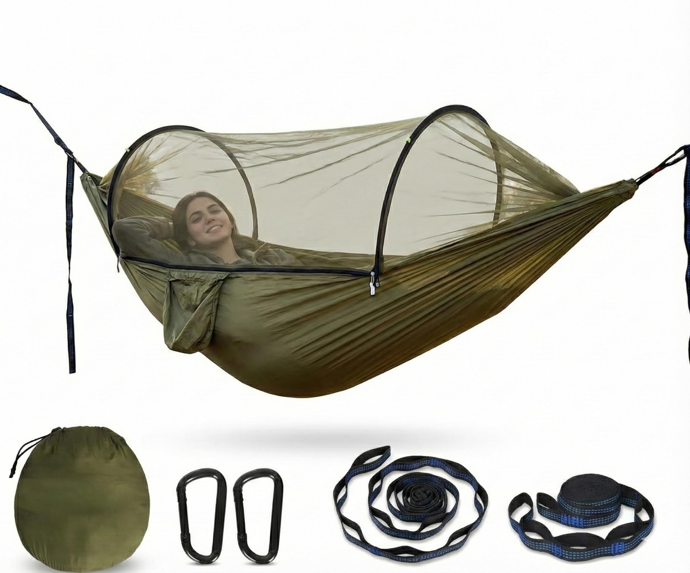 Hamaca Ultraligera con Red antimosquitos 260 x 140 cm, Doble Nailon Tipo paracaídas, Resistente hasta 300 Libras, Camping, jardín y Actividades al Aire Libre.