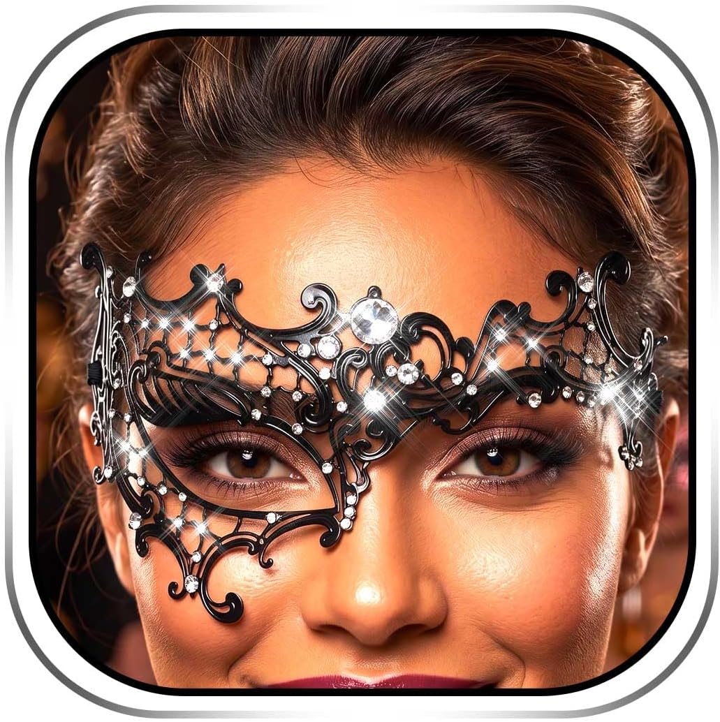 Campsis Masquerade Mask Black Masquerade Ball Mask Metal Rhinestone Venetian Party Masks for Women