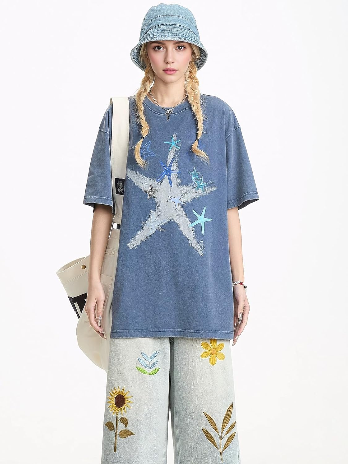 Oversize Star Print Tees Vintage Washed Graphic T Shirts Short Sleeve Y2K 90S Summer Unisex Streetwear Tops - Image 4