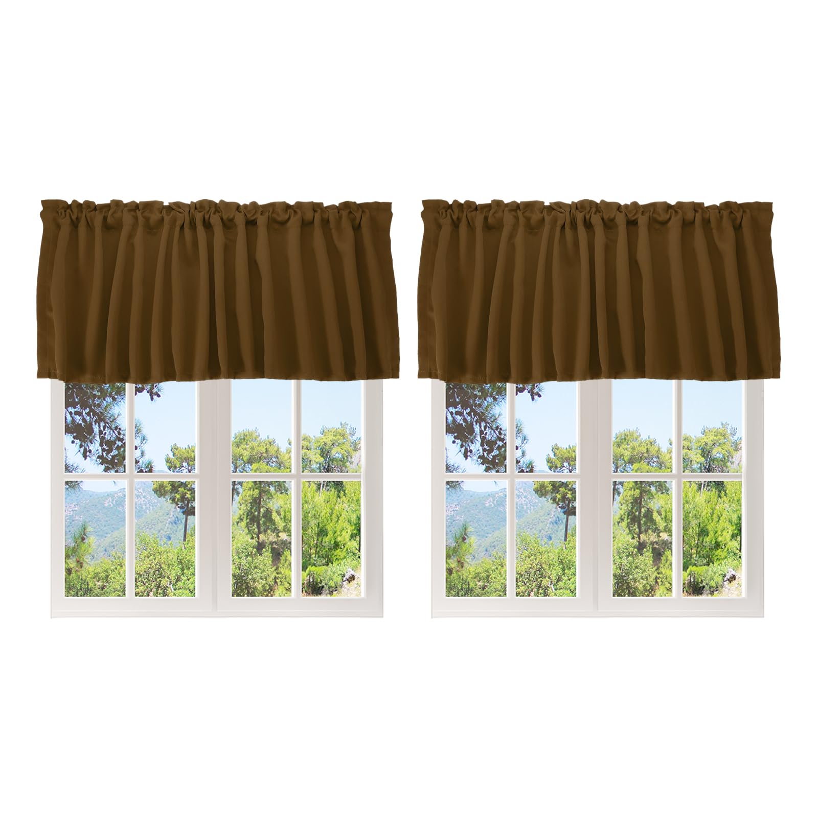sourcing map 2 Pcs Window Valance, 52 x 18 Inch Valance Curtains Small Short Light Filtering Sheer for Windows Bedroom Bathroom Living Room Kitchen, Dark Brown