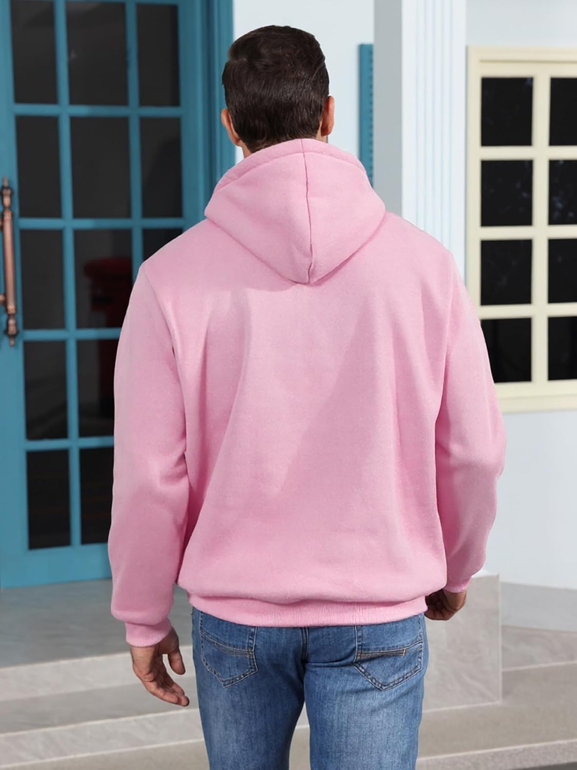 Men Quarter Zip Hoodie Fleece Lightweight Mens Half Zip Pullover Long Sleeve Drop Shoulder Hooded Sweatshirt - Image 3