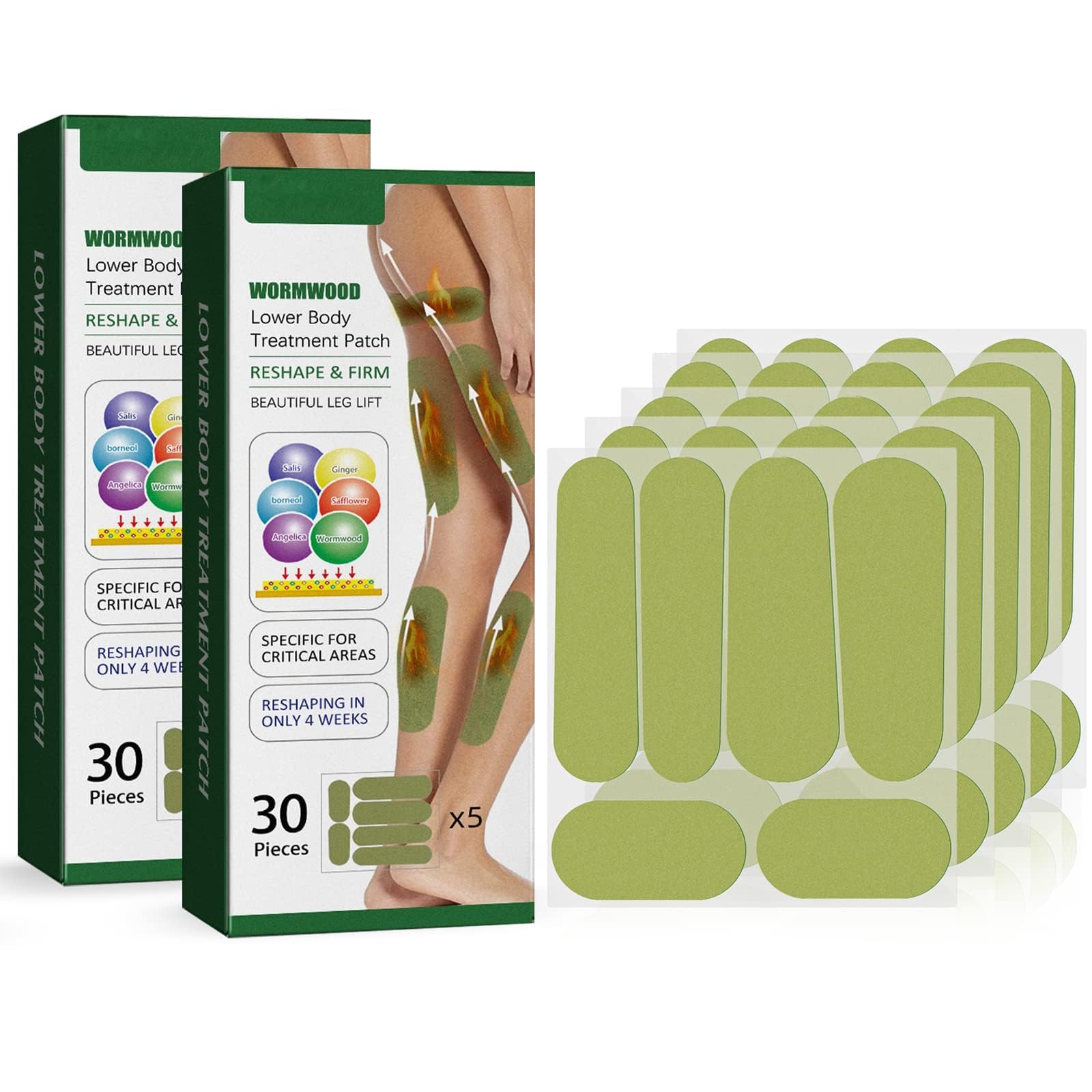 NALACAL Wormwood Legs Patch, Herballegs Patches, Calf Lift Shaping Wormwood Leg Stickers Celluli-Te Tape for Legs, Comfortable and Breathable Non-Woven Material, (60 Pcs)