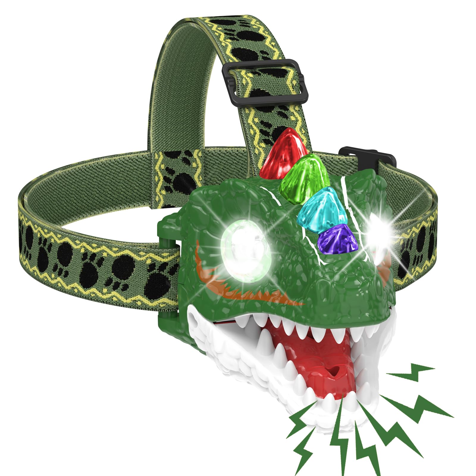 AUYKTE LED Rechargeable Headlamp for Kids, Dinosaur Headlamp Flashlights for Boys, Girls, Toddlers, Outdoor Dino Toys, Roar & Silent Mode, Camping Essentials, Birthday Gift