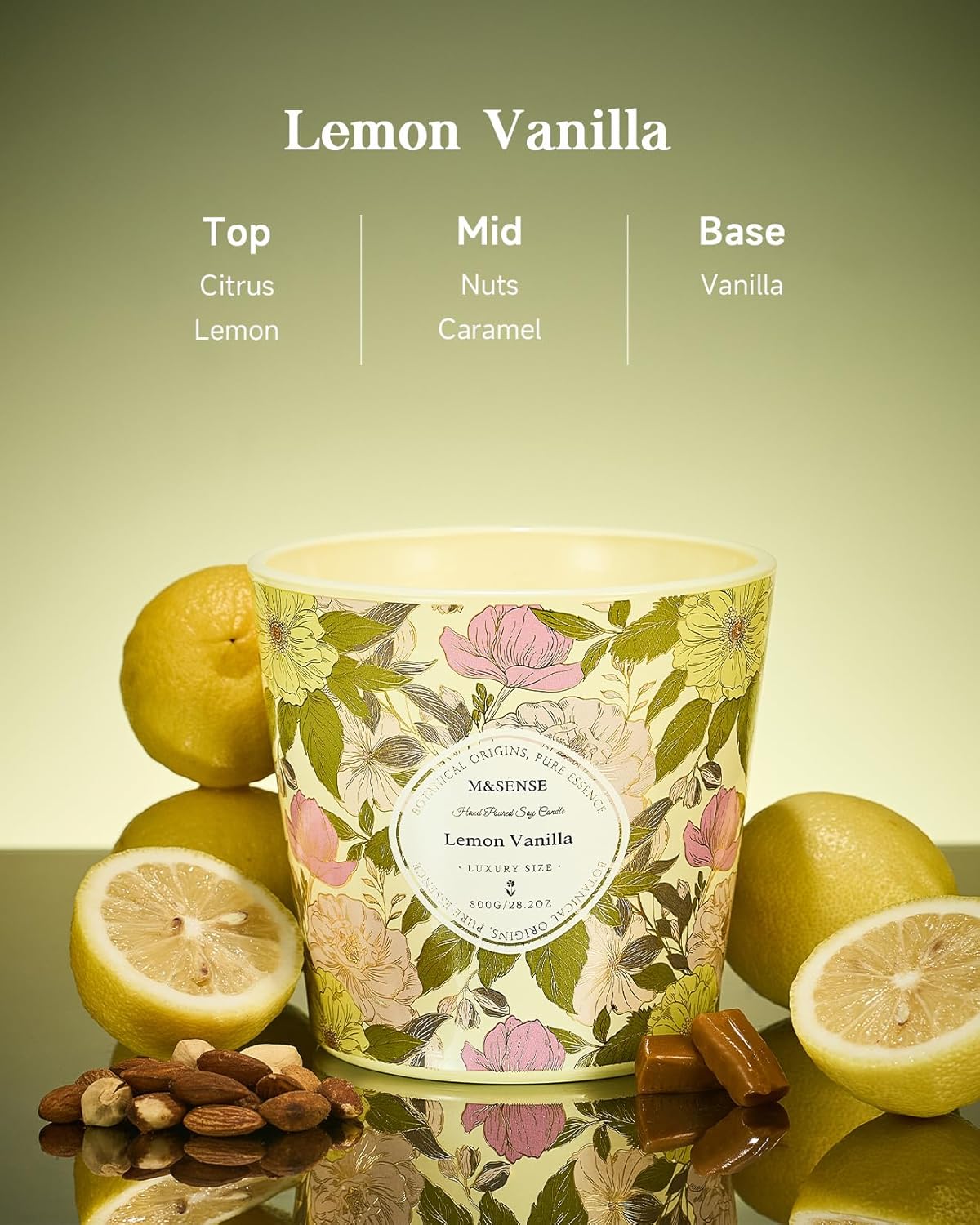 M&SENSE Lemon Vanilla Scented Candle, 28.2oz 3 Wick Natural Soy Wax Large Candles, Long Lasting Clean Slow Burning No Toxic Décor for Home Relaxation, Romantic Dates & Gift-Giving - Image 2