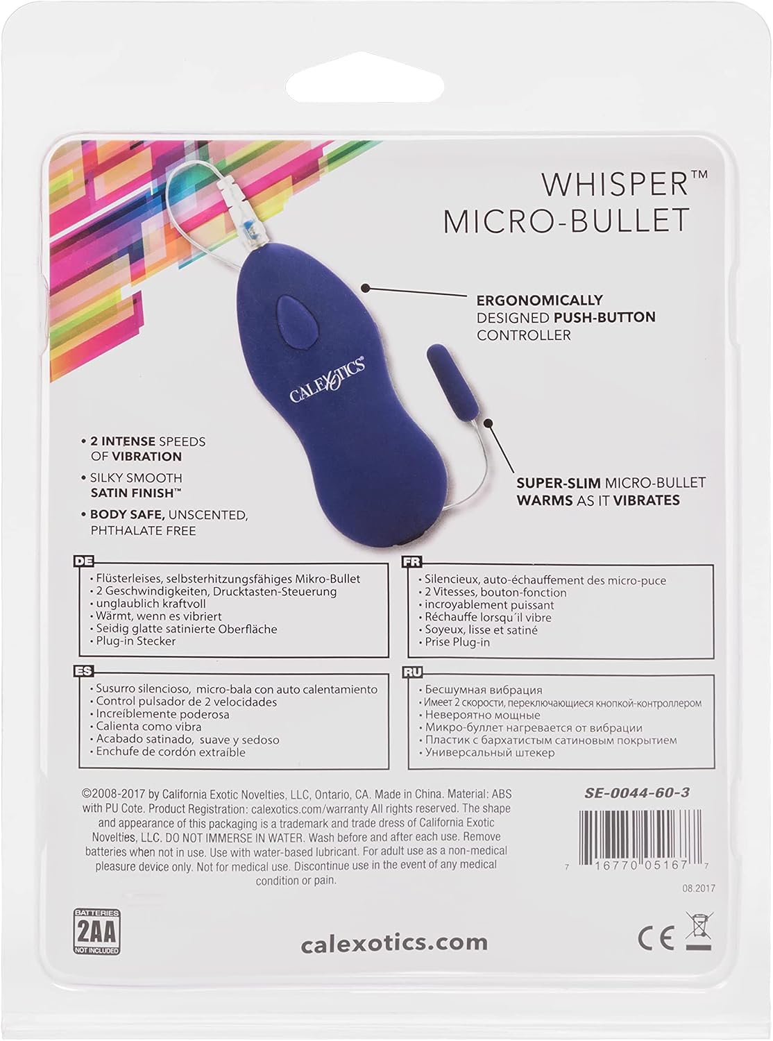 CalExotics Whisper Micro Bullet – Self Heating Wired Pocket Bullet Vibrator - Remote Control Sex Toys for Couples - Adult Egg Massager - 1.25 Inch - Purple