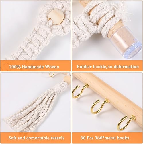 Miniatura 3 de Hutuzldz Organizador de joyas colgante, soporte de collar de macramé con 30 ganchos, estante para collares montado en la pared, colgador de collar