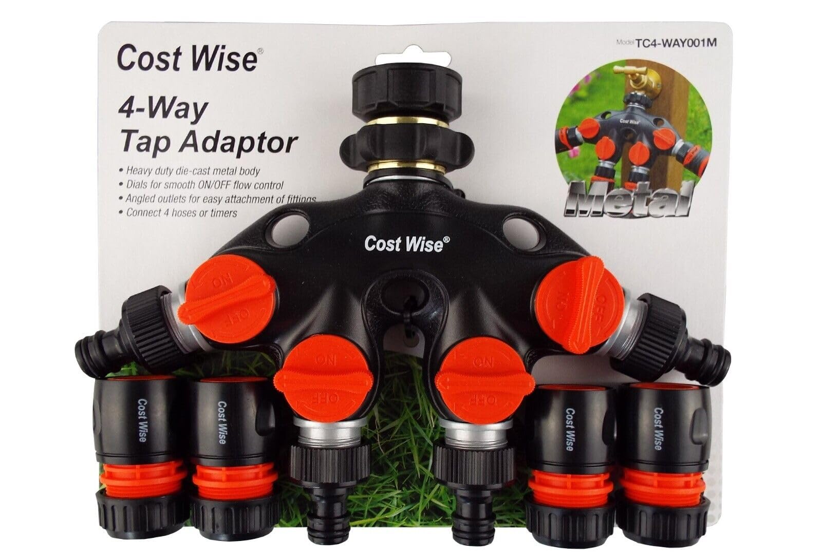 B2C Garden Hose All Connectors Fittings Universal Standard Hozelock Compatible Black 4-Way Tap Splitter + 4 X Female Connector from B&Q
