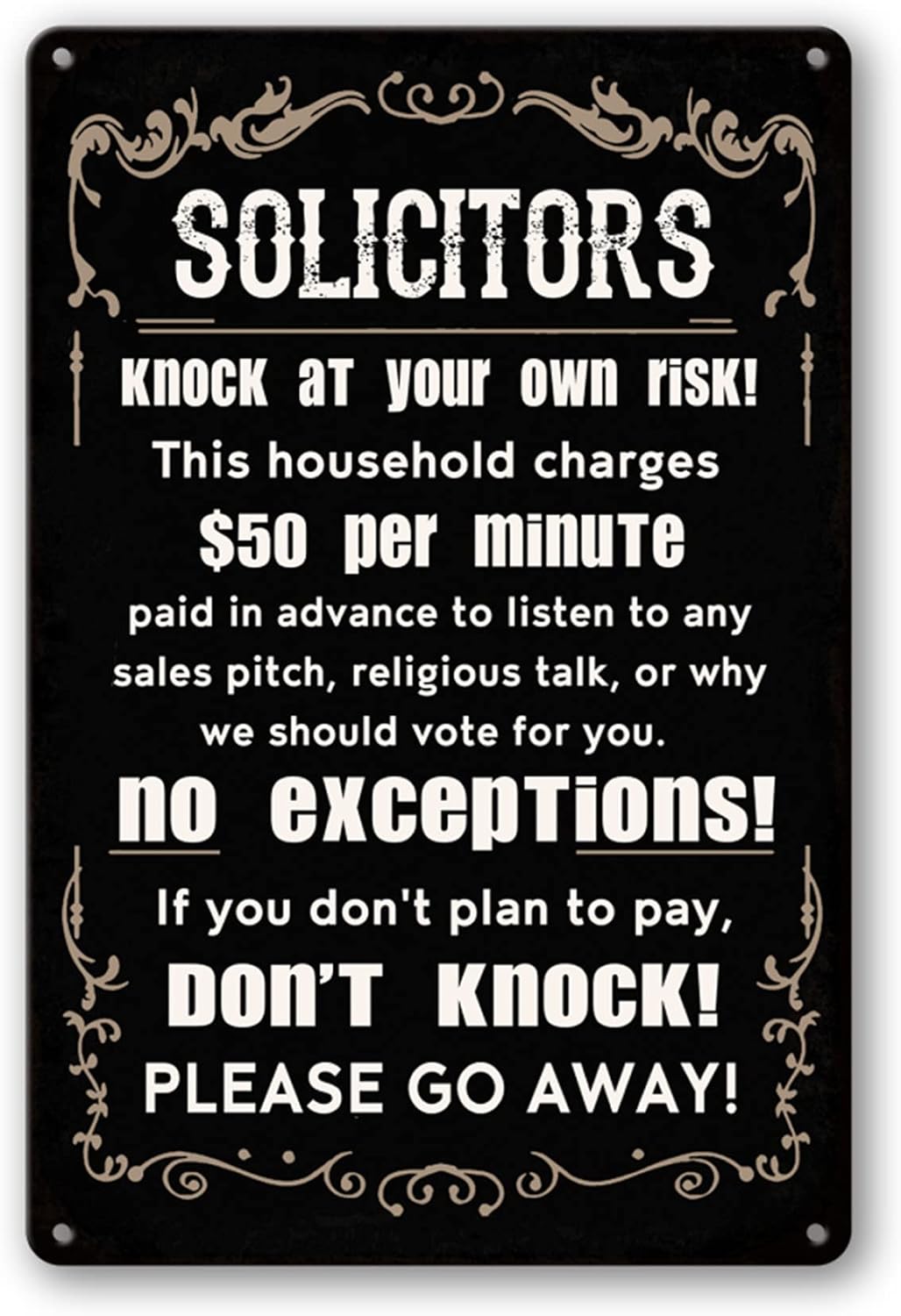 No Soliciting Sign for House Funny Sign, No Soliciting Signs for Home Solicitors Knock at Your Own Risk Signs Don’t Knock Sign Front Door, Yard, Office Sign