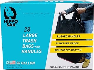 Hippo Sak 30 Gallon Large Trash Bag with Handles 56 Bags (28 per Box - 2 Pack)