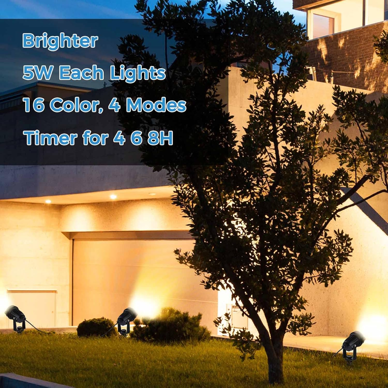 Outdoor Spotlights Colored with Timer, Yard Spot Lights Waterproof 12V RGBW LED Landscape Lights Memory Dimmable with Spiked Stand for Outside Lawn Pathway Porch Garden (6 in 1)