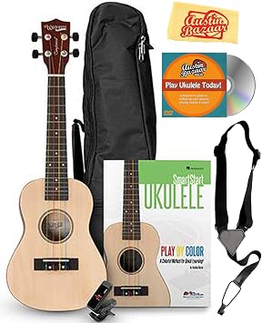 حزمة Tanglewood Concert Ukulele مع حقيبة الحفلة ، حزام ، موالف ، كتاب الطريقة ، قرص DVD التعليمي أوستن بازار ، وقطعة قماش تلميع