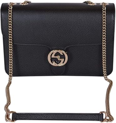 Gucci Women's Black Leather 510304 Interlocking GG Crossbody Purse Handbag New