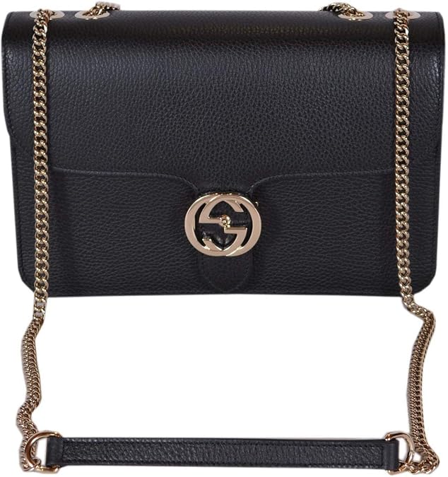 Gucci Women's Black Leather 510304 Interlocking GG Crossbody Purse Handbag New