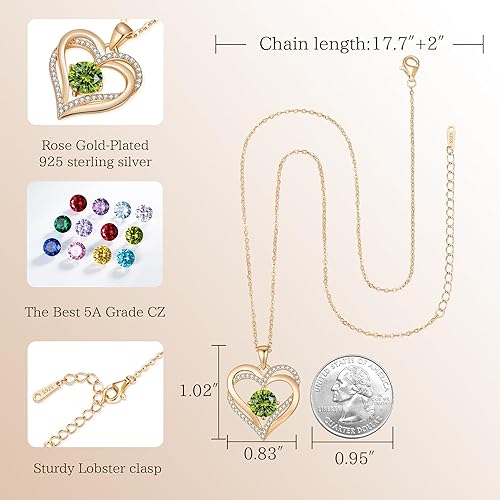 Miniatura 6 de LOUISA SECRET Love Heart Birthstone Necklaces for Women, Birthday Gift for Girlfriend, Anniversary Jewelry Gift for Wife Her, 925 Sterling Silver