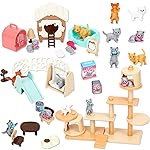TQQFUN 43-Piece Cat Figurine Playset - Realistic Pet Care Center Role Play Toys for Kids, Toddlers, Boys and Girls
