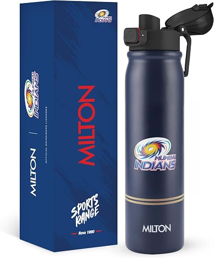 Milton Sports Reva 1000 | MI Official Drinkware Partner I Limited Edition Mumbai Indians Water Bottle | Stainless Steel Si...