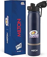 Milton Sports Reva 1000 | MI Official Drinkware Partner I Limited Edition Mumbai Indians Water Bottle | Stainless Steel Sipper with Twin Lid | Leak Proof | Designed for Cricket Fans I 1 L | Blue
