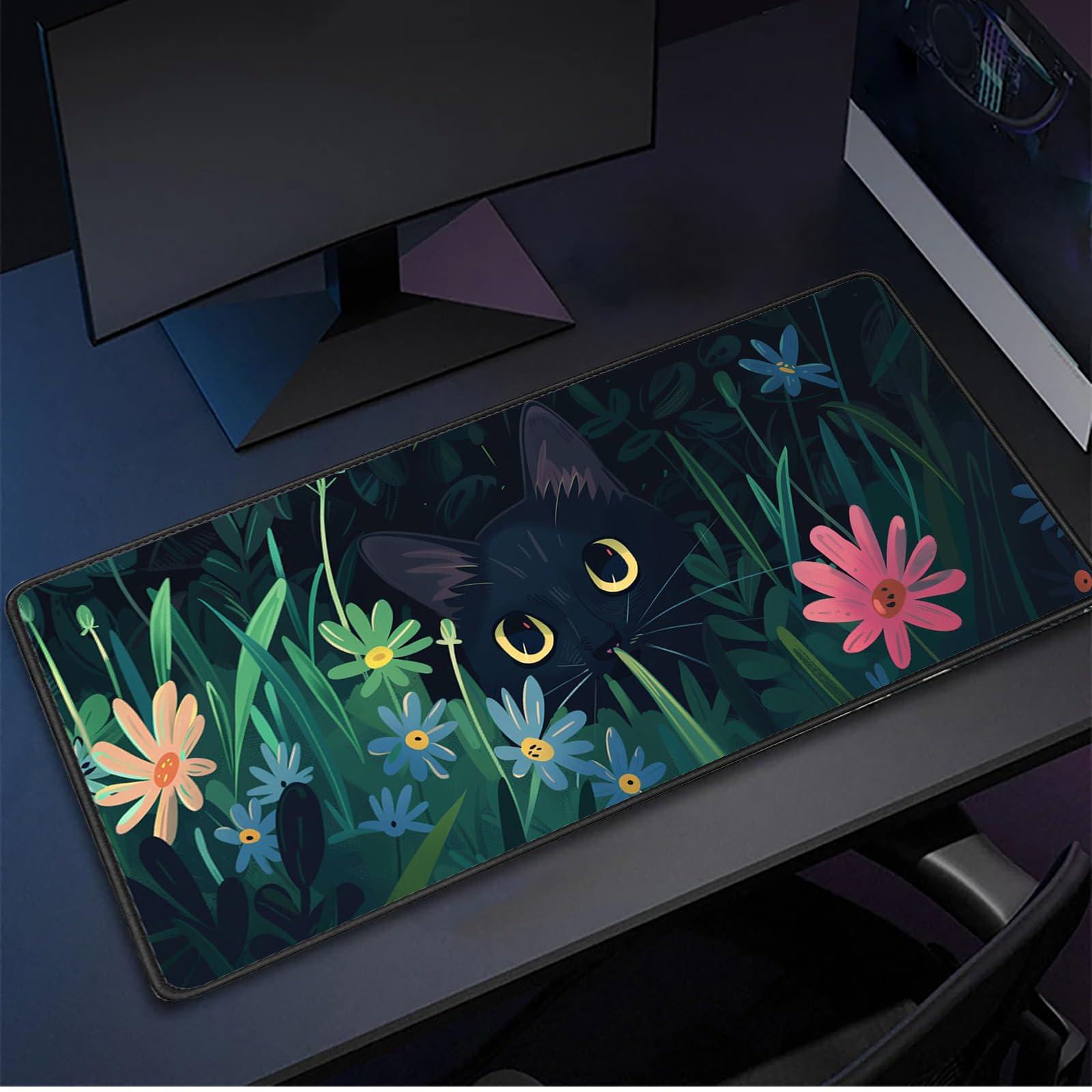 Gaming Mouse Pad,Large Mouse Mat XXL 600x1200x3mm,Extended Mousepad Rubber Water-Resistant Surface,Desk Protector Mat With Anti-Slip Base For Home Office Gaming Room(Pink Cat Paw Cute