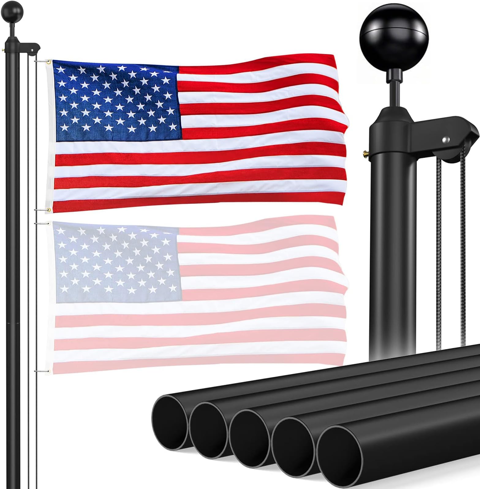 Panta Flag Pole for Outside In Ground, 16FT Sectional Flag Pole Kit, Extra Thick 14 Gauge Heavy Duty Aluminum Flagpole, Outdoor Flag Poles with 3x5 American Flag for Yard, Residential or Commercial