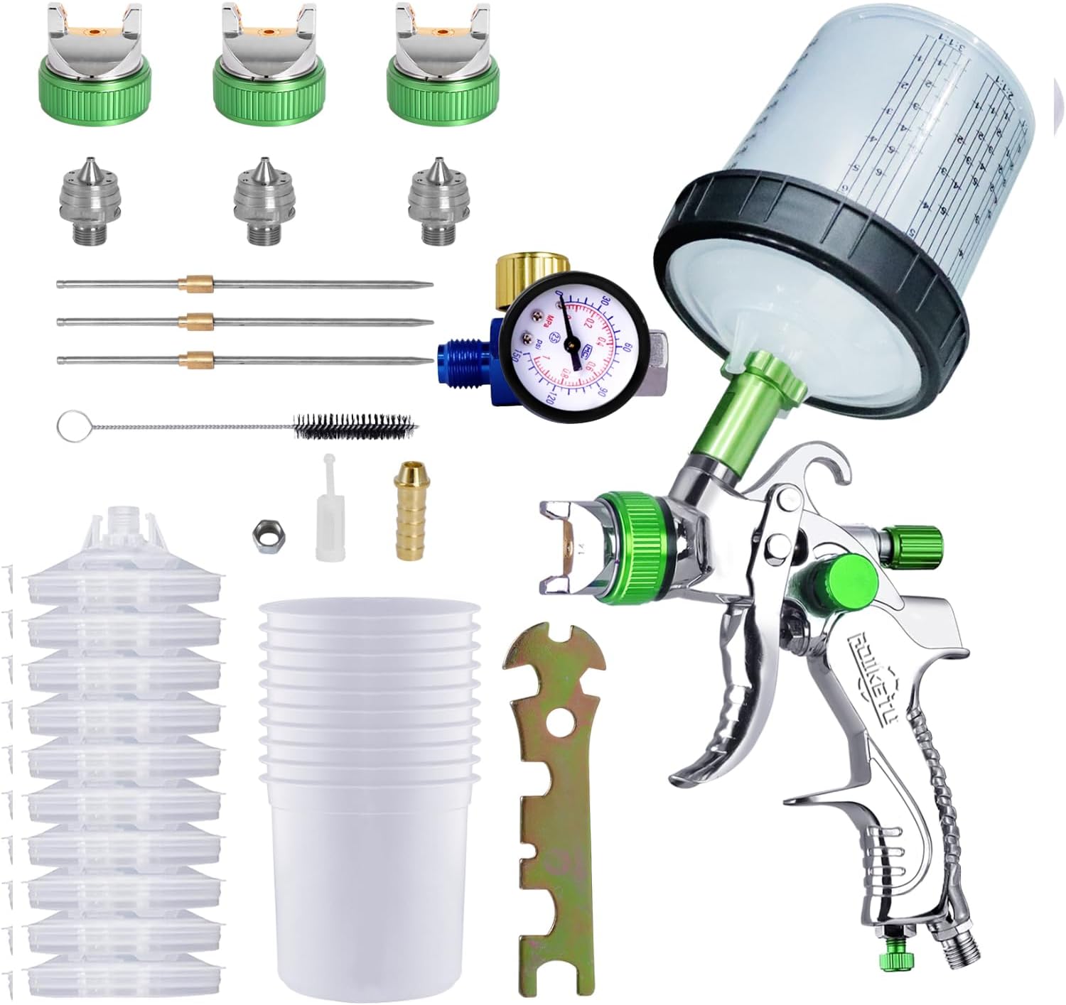 HVLP Spray Gun, Paint Sprayer with 10pcs 600ML Disposable Cups&Pressure