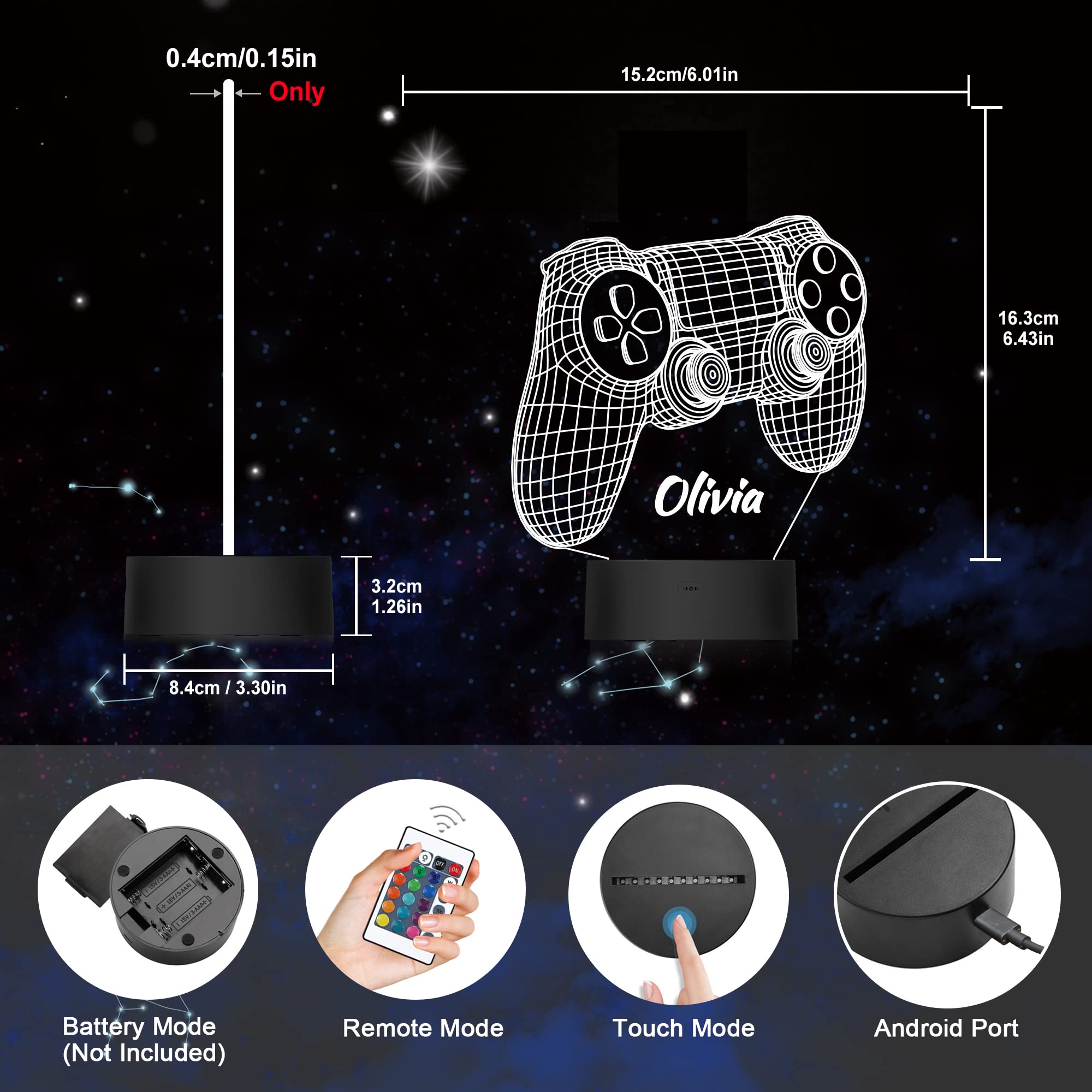 Ammonite Personalized 3D Gamepad Illusion Lamp, Customize Game Controller Night Light with Remote Control and Timing Function 16 Color Changing Gaming Room Decor Best Gamer Gift