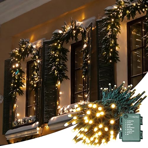 Tira de luces LED de 34.1 pies con 100 luces LED para árbol de Navidad para interiores y exteriores, con temporizador, 8 modos, cable verde oscuro,