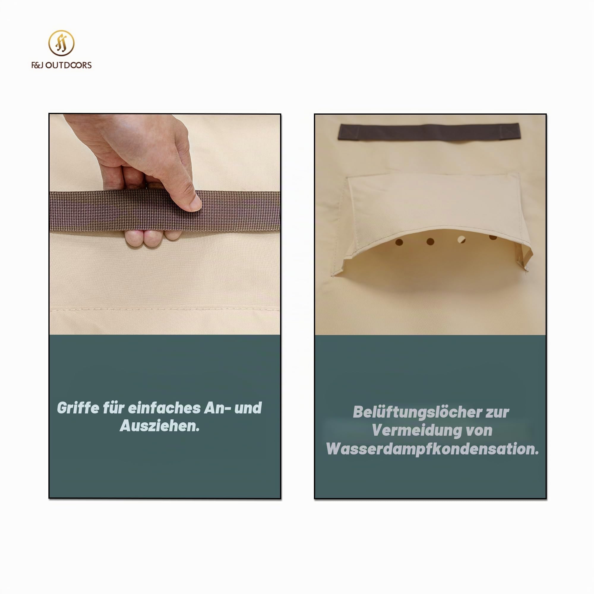 F&J Outdoors Gartenmöbel Abdeckung Wasserdicht 183x70cm PU-Beschichtung | Terrassenmöbel abdeckungen für runde Tische Beige Wetterfest im Sommer und Winter, Rund Schutzhülle für Gartentische