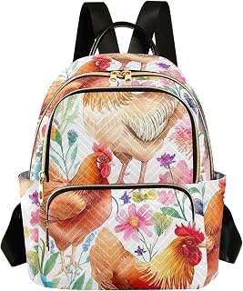GAIGEO Colorful Chickens Print Quilted Women's Backpack, Fashion Travel Purse Bookbag with Multiple Pockets, Medium