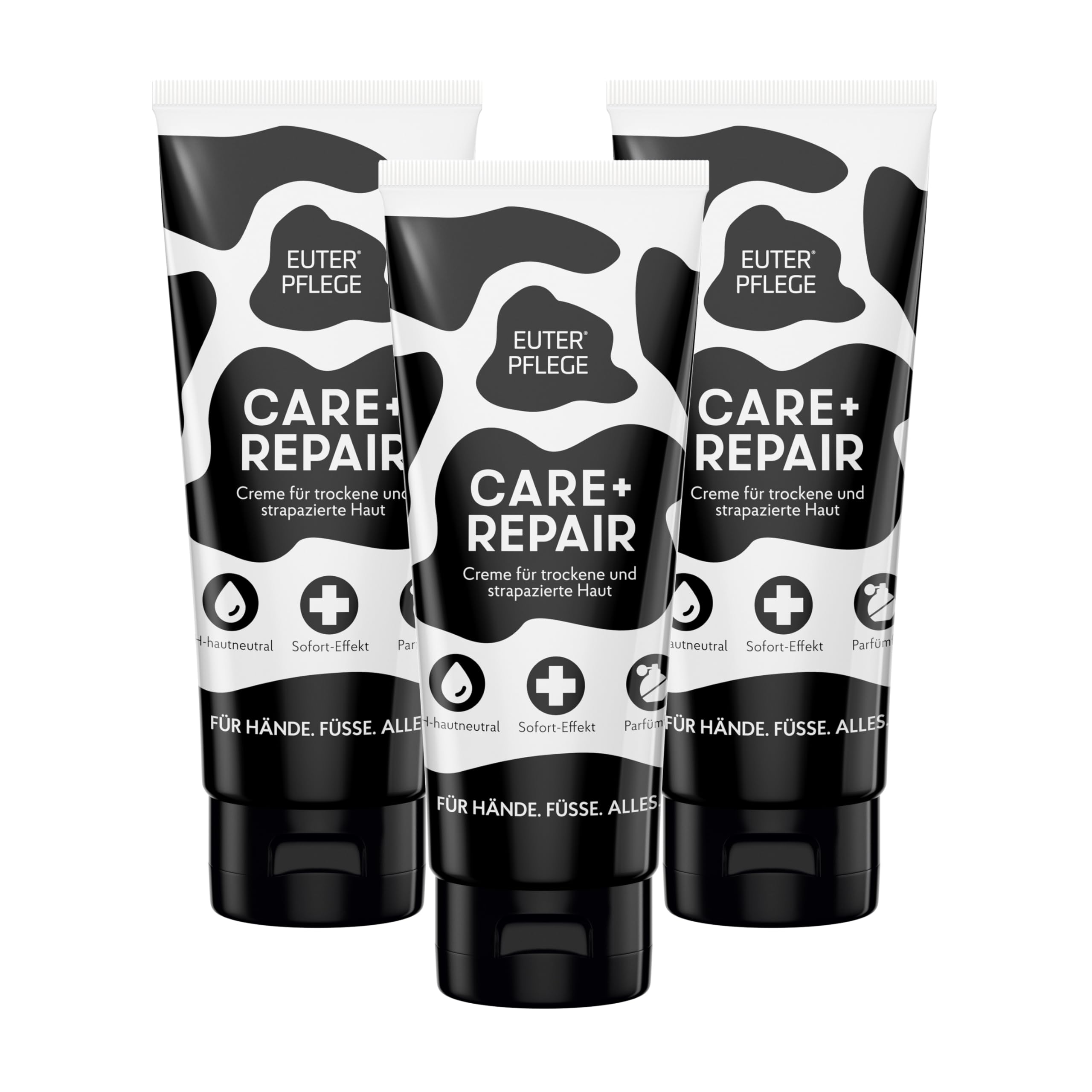 EUTERPFLEGE Care + Repair Creme, 3x 200ml, intensive Pflege für trockene Haut, Feuchtigkeitscreme für Hand und Körper, parfümfrei, Allergiker geeignet