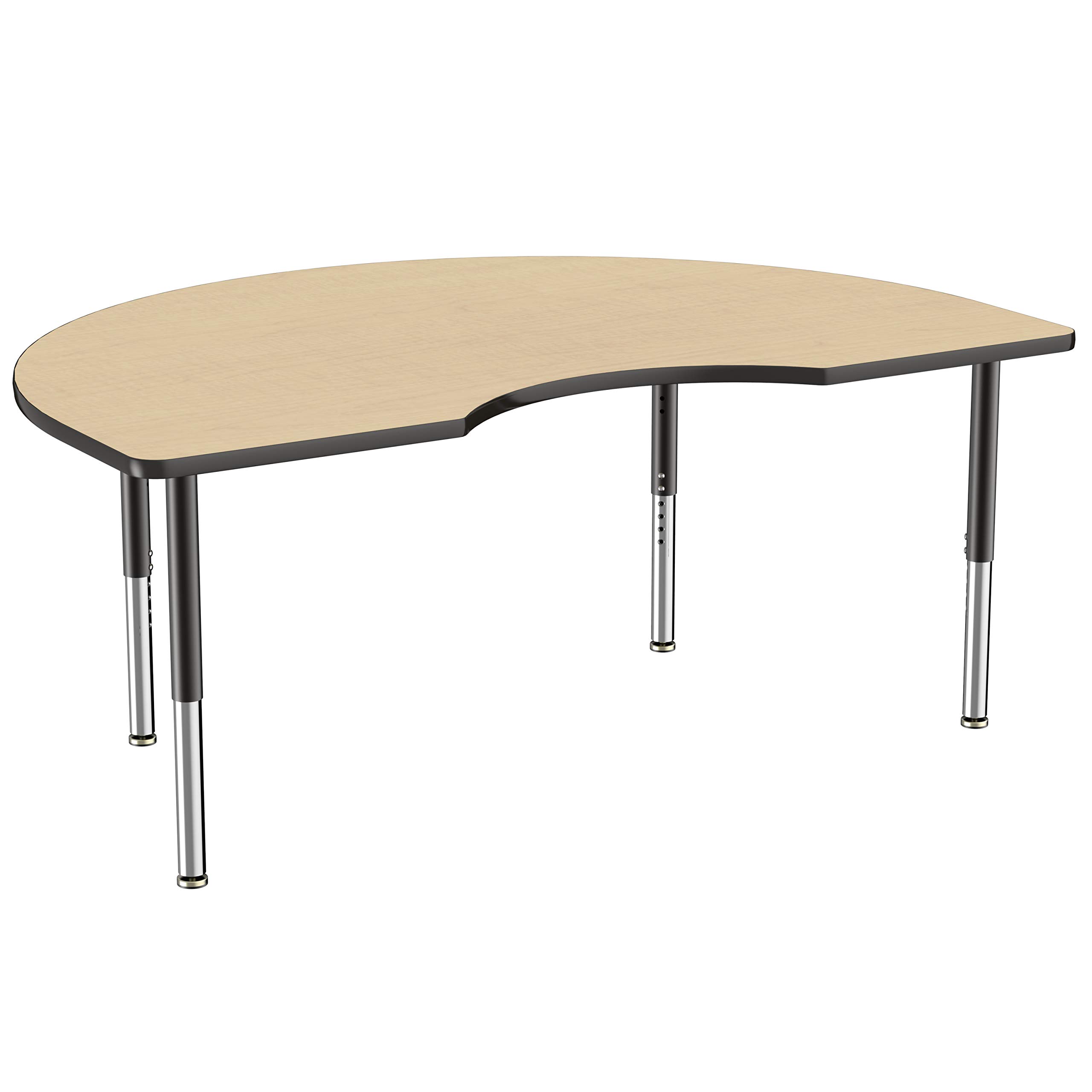 FDP Mobile Kidney Activity School and Office Table (48 x 72 inch), Super Legs with Glides and Casters for Collaborative Seating Environments, Adjustable Height 19-30 inches - Maple Top and Black Edge