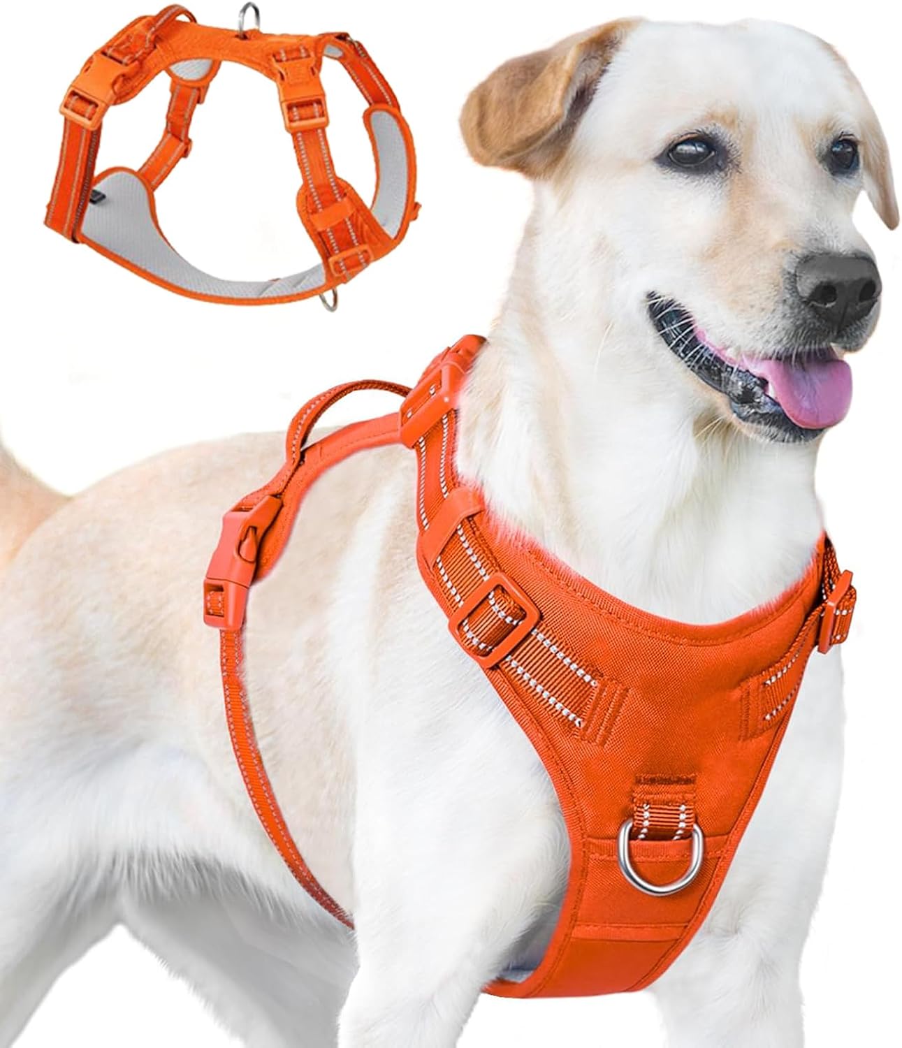 Adjustable No Pull Dog Harness – Reflective Breathable Vest with Front & Back Leash Clips, Top Handle for Small Medium Large Dogs, Easy Control for Walking, Hiking, Training (Orange, L)