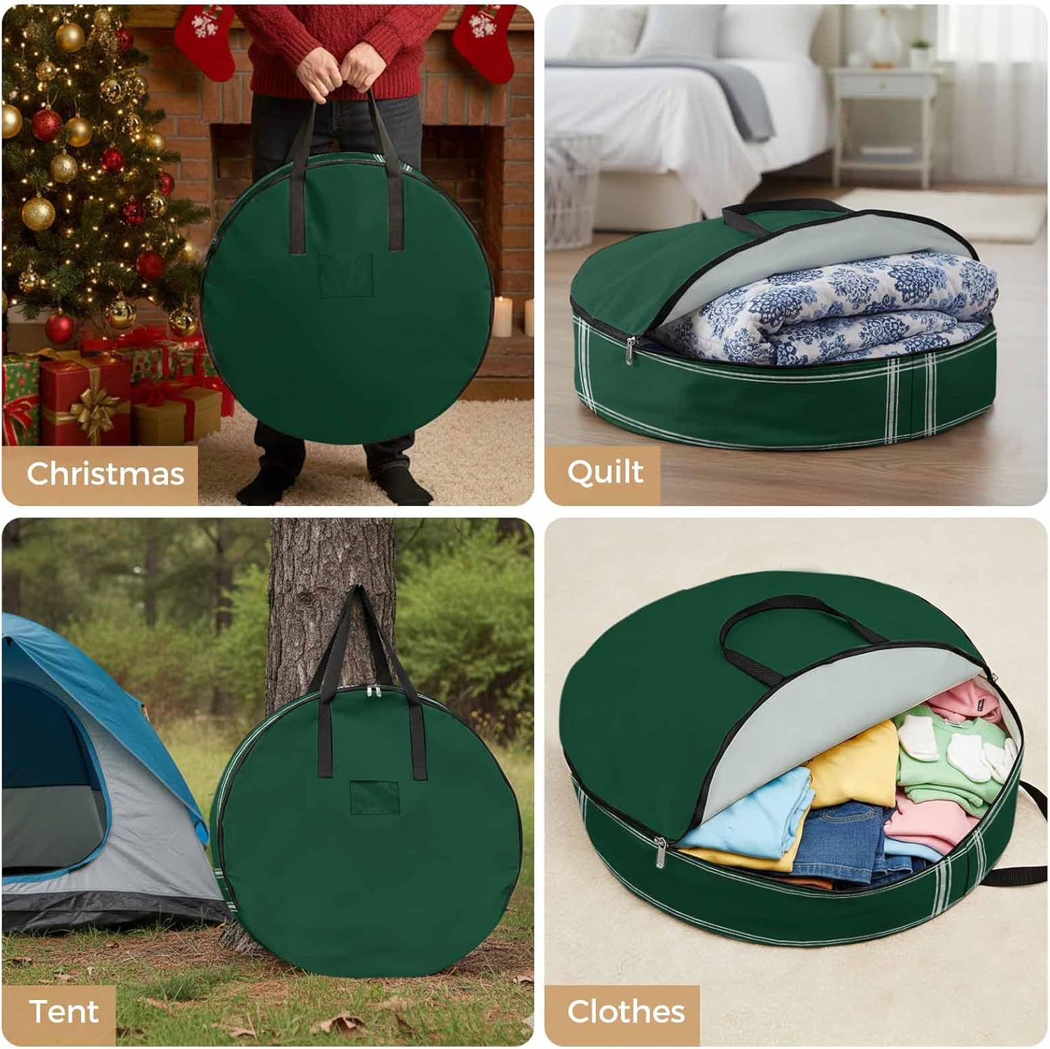 Storage Bag Solid Color Round Storage Totes Bins Closet Organizers with Zippers & Handle Olive Green Vintage Clothes Storage Container for Bedroom Dorm Space Saving Packing Supplies Moving Bags
