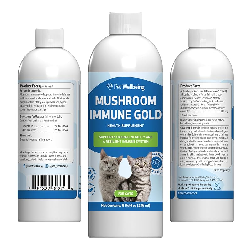 Suplemento fitoterápico líquido para gatos com Reishi, Maitake e Turkey Tail Pet Wellbeing, 237 mL