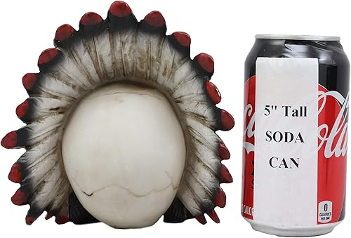 Miniatura 6 de Ebros - Estatua de calavera de jefe de águila india nativa americana, 5.75 pulgadas de largo, tribal, guerrero Mohawk, guerrero, gótico, calaveras