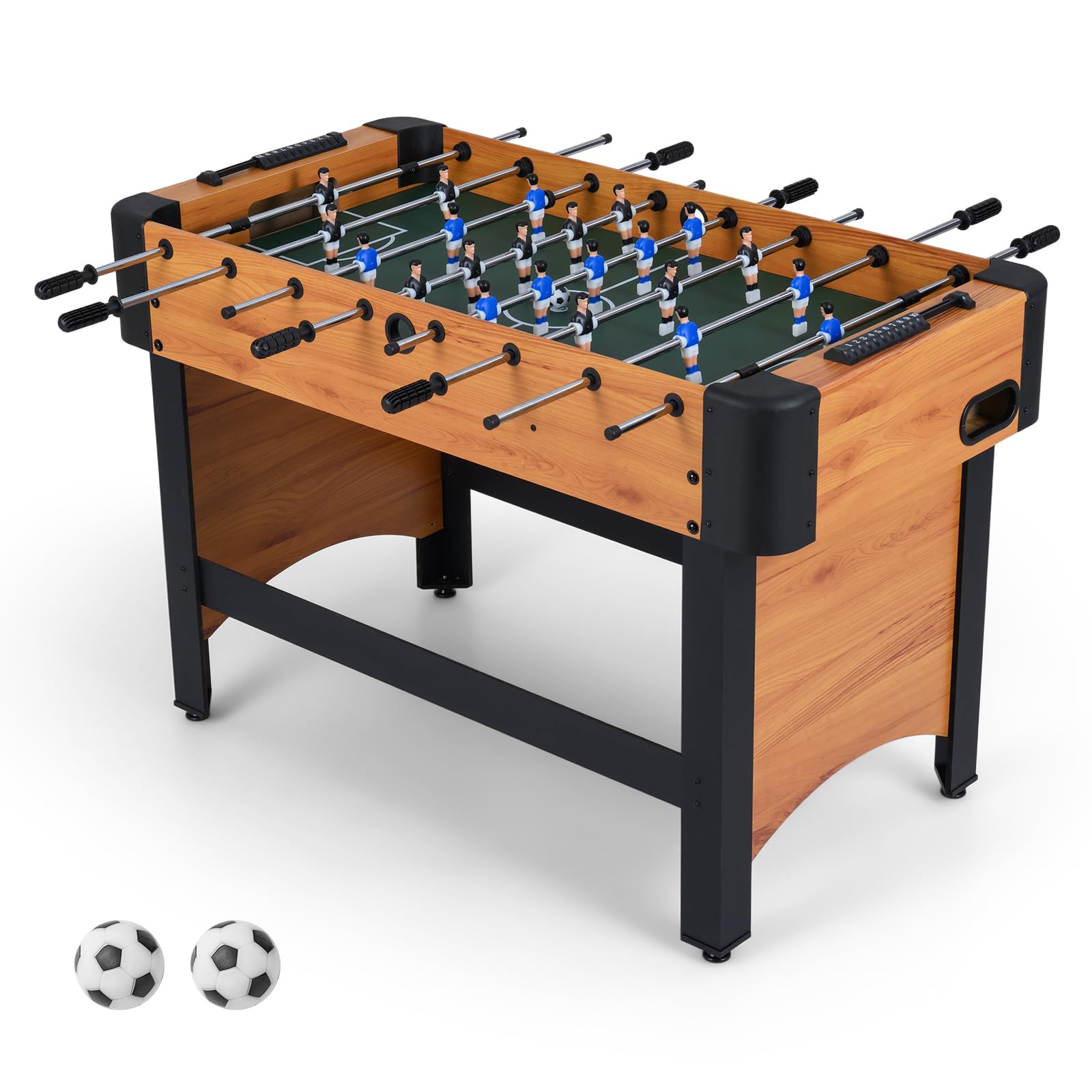 COSTWAY 4ft Football Table, Free Standing Foosball Game with 22 Players, 2 Balls & Slide Scorers, Competition Sized Soccer Arcade for Adults, Kids, Indoor Room Sport (Natural)